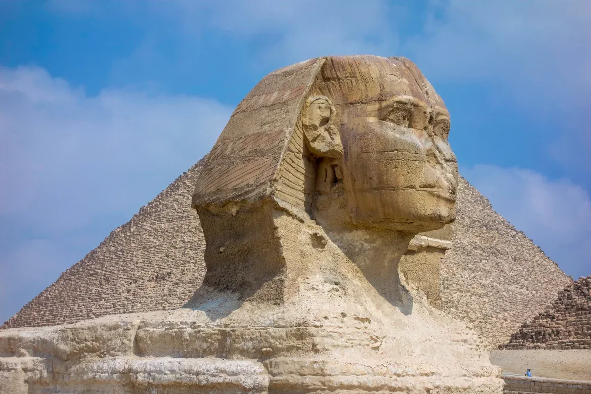 The Great Sphinx in front of the Pyramid of Khafre at Giza, the first day of most luxury Egypt tours