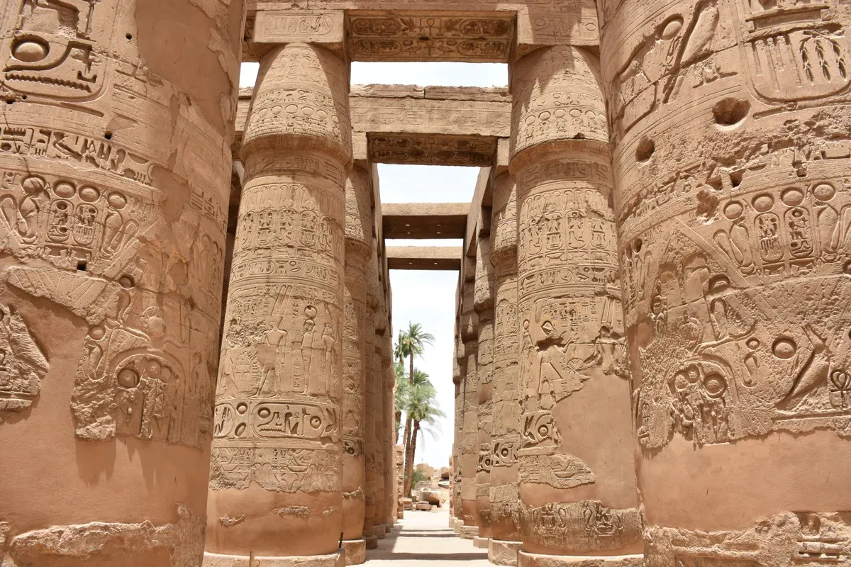 Carved columns of the Great Hypostyle Hall at Karnak on a luxury Egypt tour
