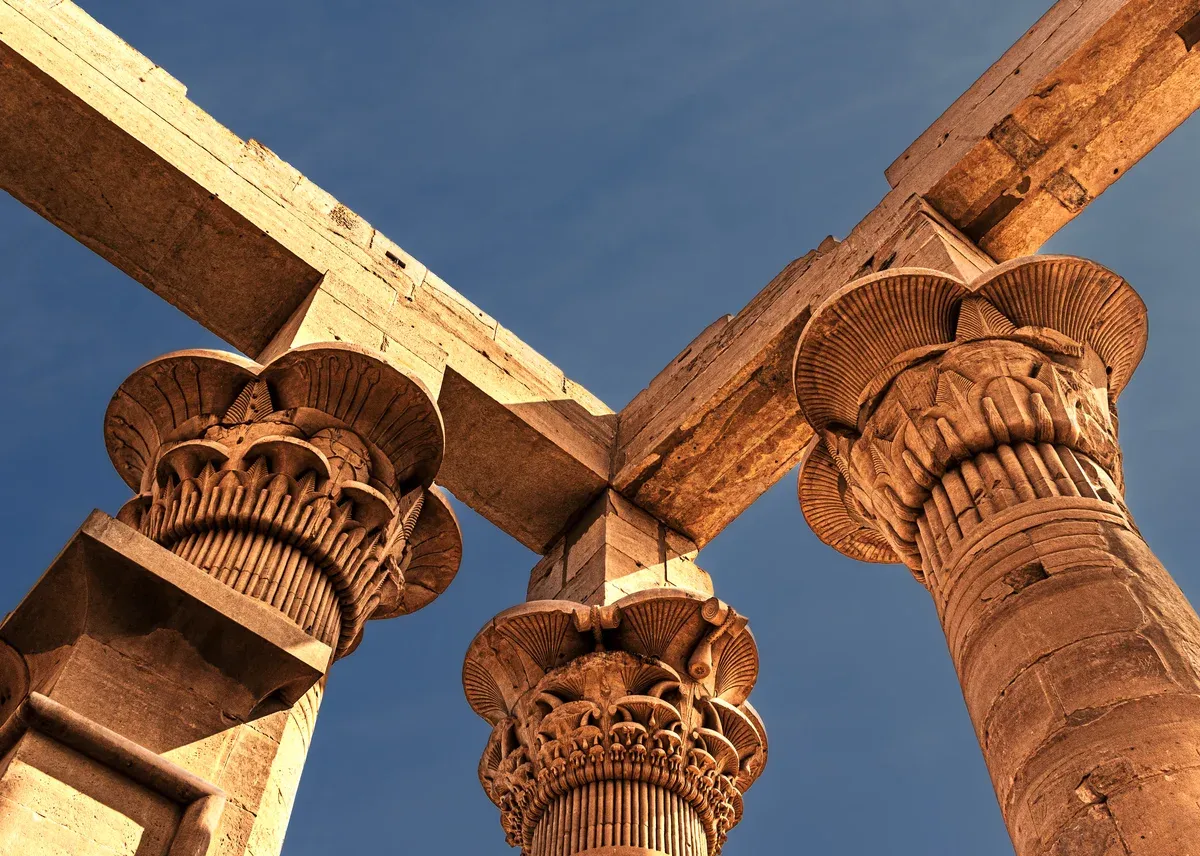 Carved columns of the Temple of Isis at Philae near Aswan on a luxury Egypt tour